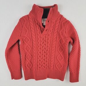 Gap Sweater Kids XS Red Cotton Cableknit 1/4 Button Mock Neck Long Sleeve